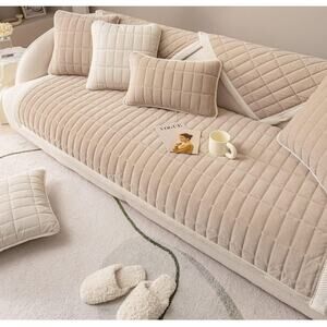 Velvet Plush Plaid Quilted Sofa Cover Super Soft 43" x 94"